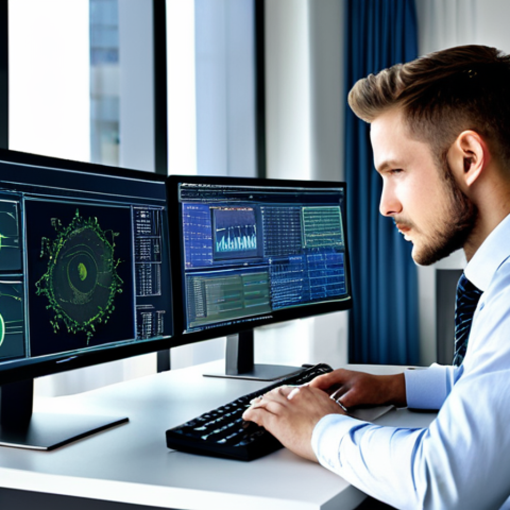 정보보안학 학위 취득 - Cybersecurity Analyst**

"A cybersecurity analyst, fully clothed in appropriate business attire, wor...