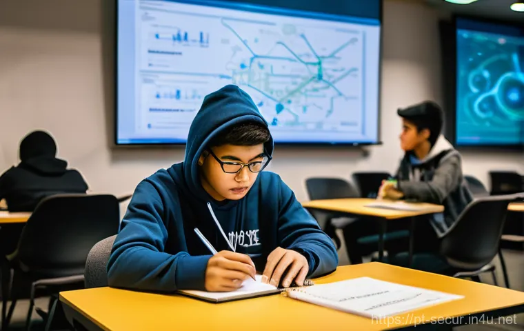 정보보안학 해커톤 참여 - **Prompt:** A focused young adult, gender-neutral, is deeply immersed in their work at a cybersecuri...