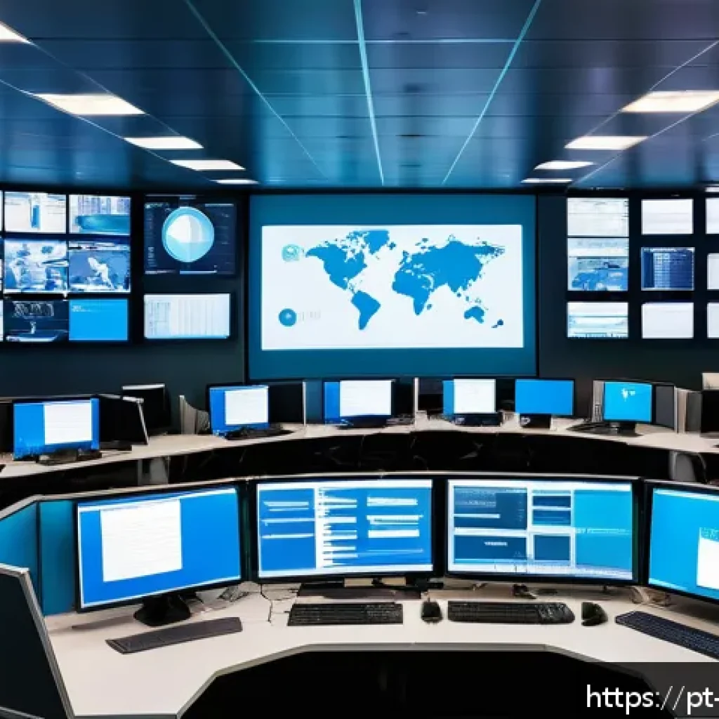 정보보안학 사고 대응 시나리오 - A high-tech cybersecurity operations center with a diverse team of professionals working in coordina...