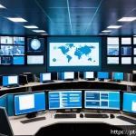 Home 22 정보보안학 사고 대응 시나리오 - A high-tech cybersecurity operations center with a diverse team of professionals working in coordina...