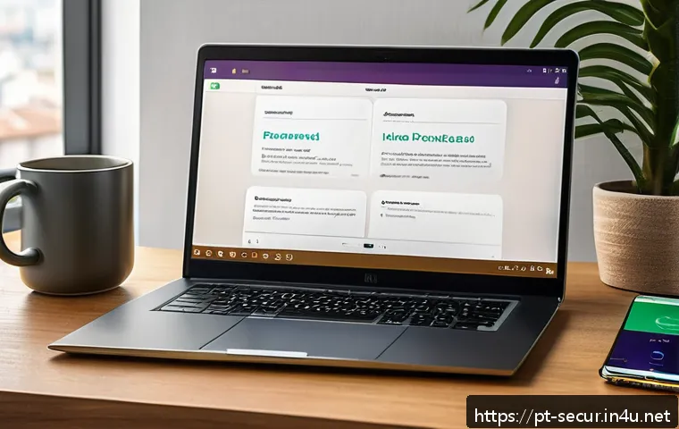 정보보안학 보안 가이드라인 - A detailed, modern home office setup featuring a Portuguese-speaking user securely managing password...