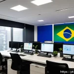 Home 19 정보보안학 보안 엔지니어 역할 - A modern corporate office environment in São Paulo, Brazil, showing a diverse team of professionals ...