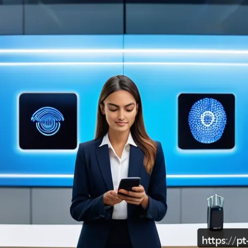 Home 30 정보보안학 글로벌 보안 동향 - A high-tech corporate office environment showcasing multifactor biometric authentication in action: ...